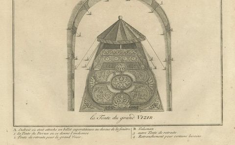 Ottoman Military Encampment, The Grand Vizier’s Tent, 1734 Engraving, close-up 2
