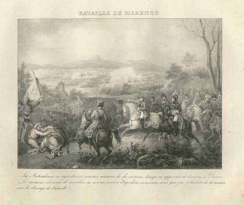 Battle of Marengo, Desaix Arrives, Antique Madou Lithograph, 1827