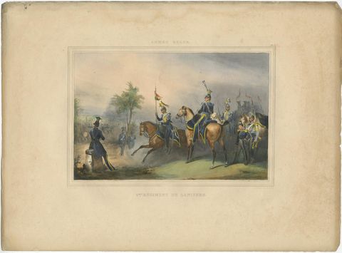 Nicely Hand-Colored Print of a Belgium Army Regiment Riding Horses, 1833, view 2