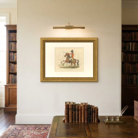 The Duke of Wellington on a Rearing Bay, Saber Raised, 1815, shown framed on a wall