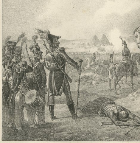 Battle of the Pyramids, Napoleon in Egypt, Antique Madou Lithograph, 1827, close-up 1