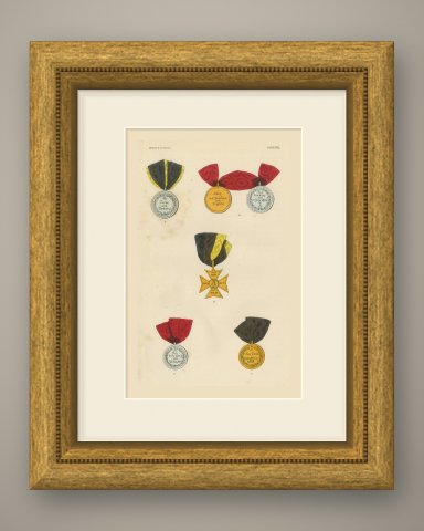 Württemberg Campaign Medals, Paris 1814, Plate LXXXVIII, Wood Engraving, 1844, shown framed