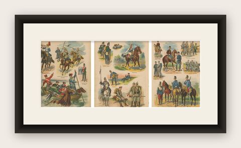 German & Austro-Hungarian Military Uniforms, Cavalry, Infantry, Artillery, 1890, shown framed