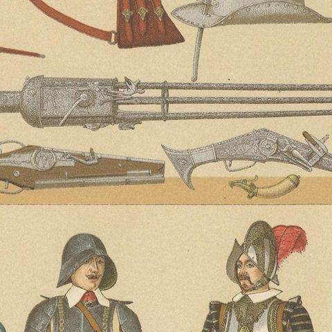 Pl. 83 Antique Print of French 16th Century Battle Costumes by Racinet, close-up 2
