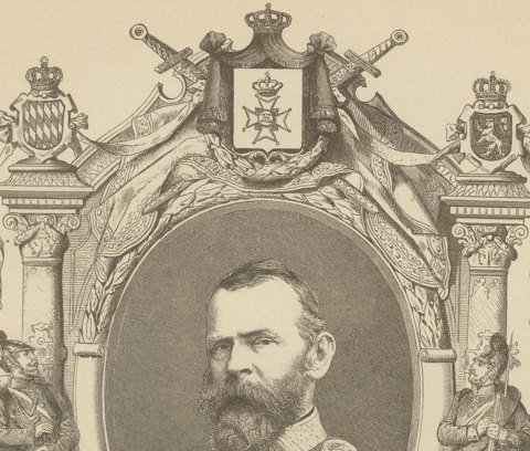 Feldzeugmeister Prince Luitpold of Bavaria, Wood Engraving, Munich, circa 1870, close-up 1