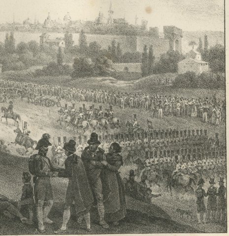 Napoleon's Entry into Milan, Massena's Division, Antique Madou Lithograph, 1827, close-up 2