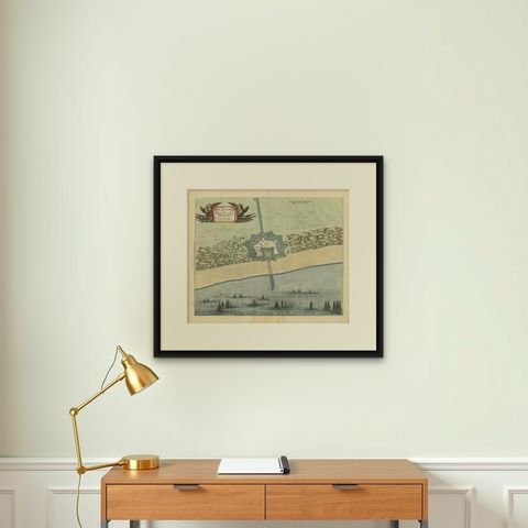 Antique Plan of Fort Mardyck Mardijk, France by S. Beaulieu, 1649, shown framed on a wall
