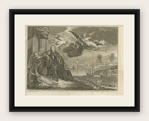 Antique Print of the Battle of Chattam, c.1790, shown framed