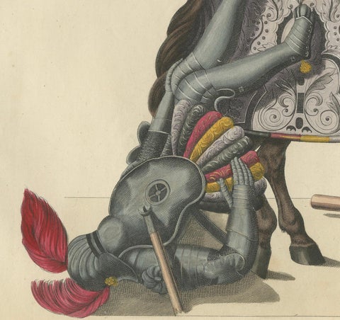 19th-Century Hand-Coloured Lithograph of Fallen Knights and Horses Post-Joust, close-up 3