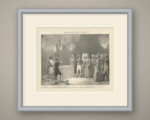 Inside the Great Pyramid of Giza, Egypt, Antique Madou Lithograph, 1827, shown framed