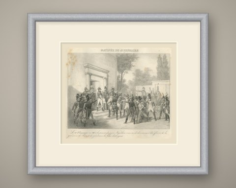 Morning of 18 Brumaire, the Paris Garrison, Antique Madou Lithograph, 1827, shown framed