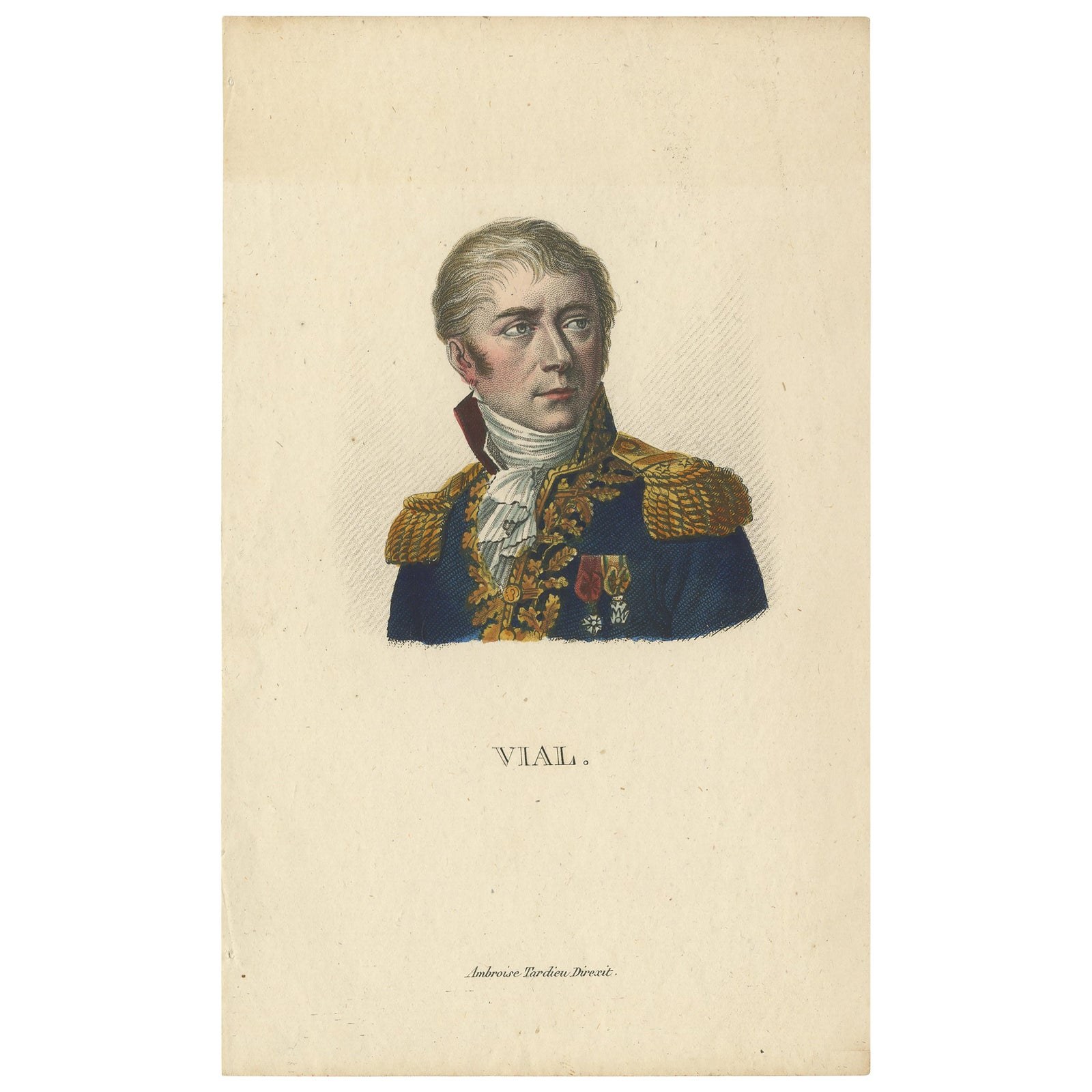 Antique Portrait of French General Honoré Vial by Tardieu, ca.1820