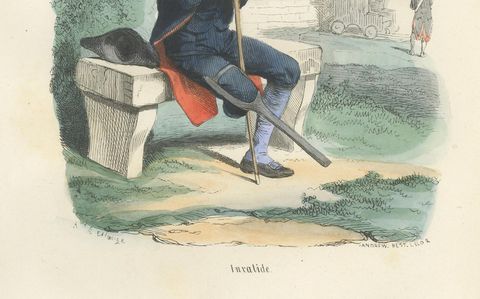 Invalides Veteran of the Imperial Guard, Hand-Colored Military Print, 1843, close-up 1