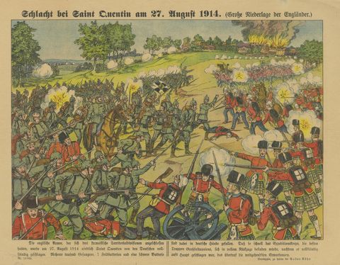 Battle of Saint-Quentin 1914, WWI German Illustrated War Print, Lithograph, close-up 1