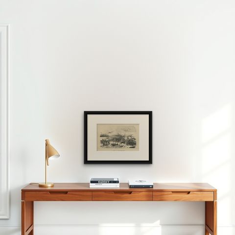 Antique Print of Napoleon Wars of the Battle of 4 November 1812, 1845, shown framed on a wall