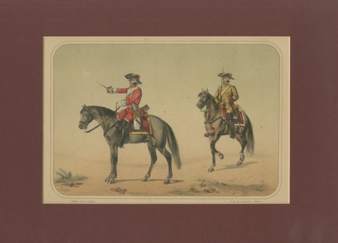 Two Spanish Cavalry Officers in Tricorn Hats, Villegas Lithograph, Madrid, 1861, view 2
