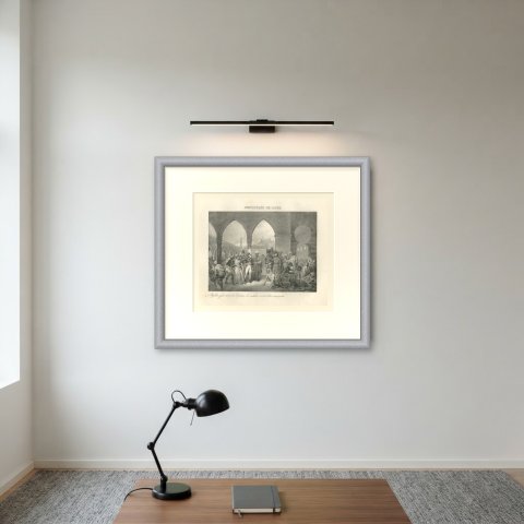 Plague Victims of Jaffa, Napoleon and the Sick, Antique Madou Lithograph, 1827, shown framed on a wall