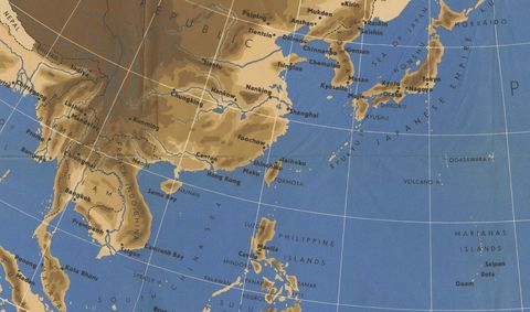 Original Vintage WWII Pacific Theater Map “The War Against Japan” Poster, 1944, close-up 1