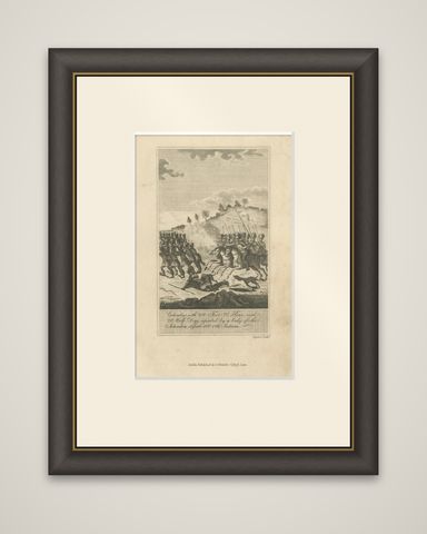Christopher Columbus Battle in Hispaniola, Antique Engraving, Dublin c.1815, shown framed