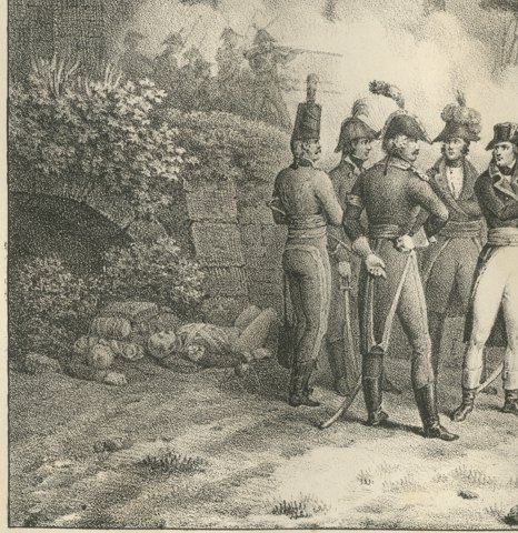 The Bridge of Lodi, Napoleon's Close Column, Antique Madou Lithograph, 1827, close-up 1