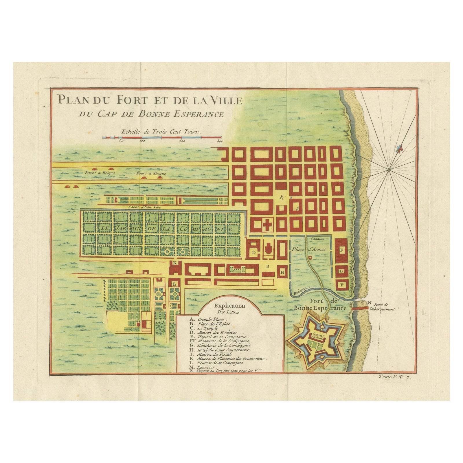 Cape of Good Hope, Fort and City Plan, French Colonial Map, c.1765