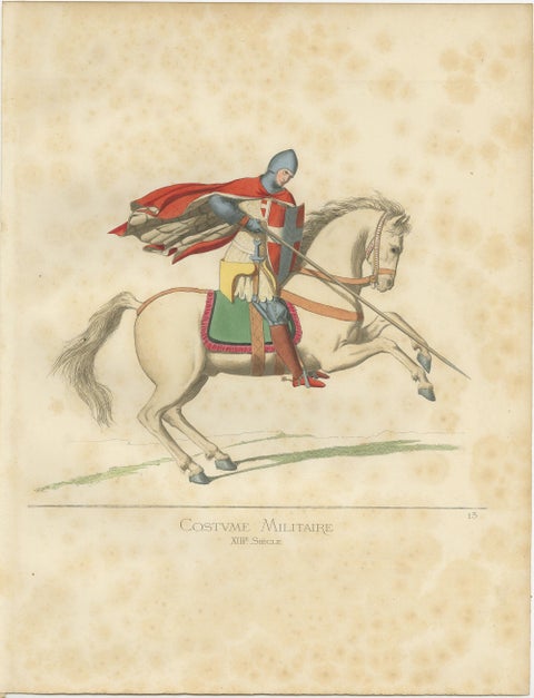 Antique Print of a Military Costume by Bonnard, 1860, view 2