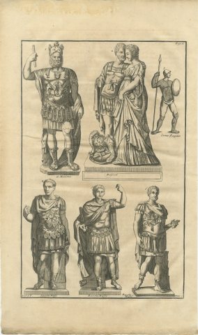 Roman Officers in Cuirass and Cloak, Montfaucon Copper Engraving, 1722, view 2