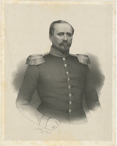 Unknown Military Officer in Uniform, Original Antique Lithograph, 1870