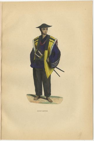 Japanese Soldiers Depicted in Hand-Colored Lithographs, Published in 1844, view 2