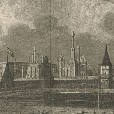View of the Moscow Kremlin, a Fortified Complex in the Russian Capital, 1838, close-up 3