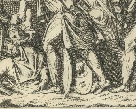 Siege Scene with Overlapping Shields at a Wall, Trajan's Column, 1722, close-up 1