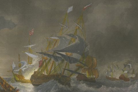 Battle in the North Sea at Calais after Théodore Gudin, c.1845, close-up 2