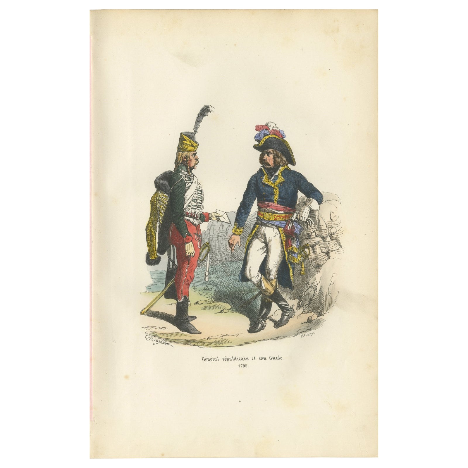 Republican General & His Guide 1795, Napoleonic Era Military Uniform Print, 1843