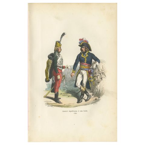 Republican General & His Guide 1795, Napoleonic Era Military Uniform Print, 1843