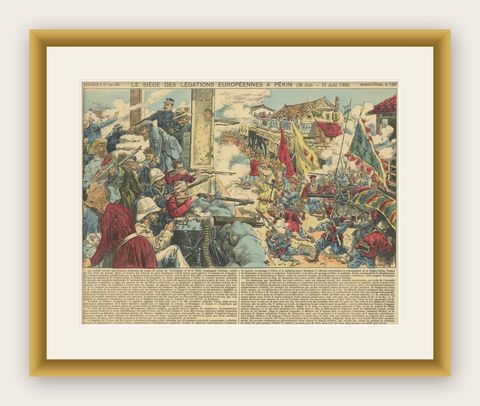 A Boxer Rebellion Scene, Siege of the European Legations, Épinal, 1900, shown framed
