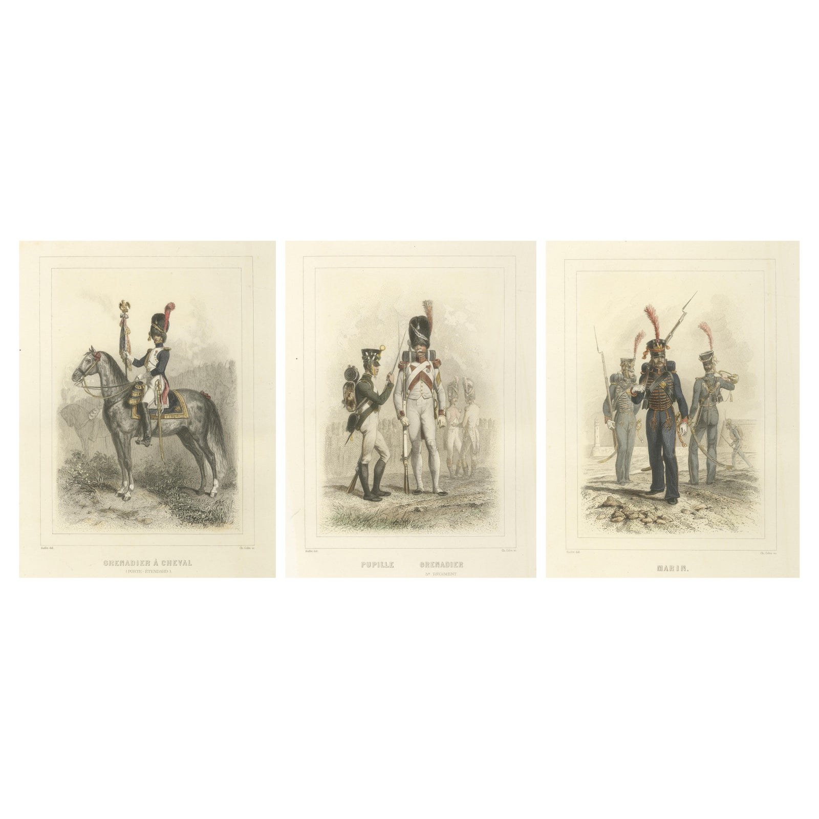 Napoleonic Guard Soldiers, Grenadier, Marine, and Standard Bearer, 1859