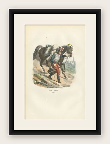 Garde d’Honneur, Imperial Guard Soldier, Hand-Colored Military Print, 1843, shown framed