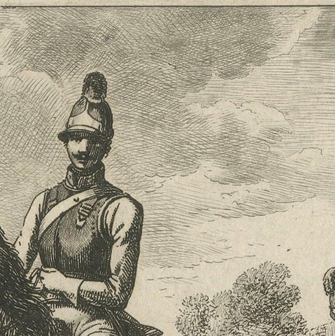 Original Engraving of Austrian Soldiers on Horseback, 1812, close-up 3