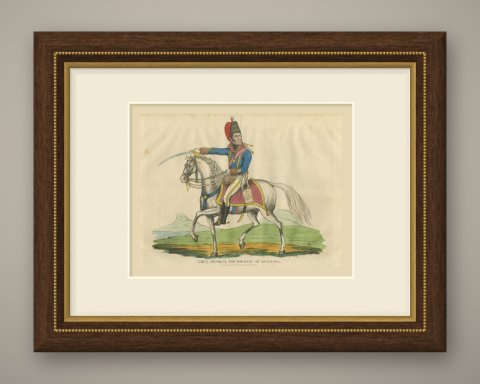 Marquis of Anglesey in Hussar Uniform with Raised Saber, Hand Colored, 1815, shown framed