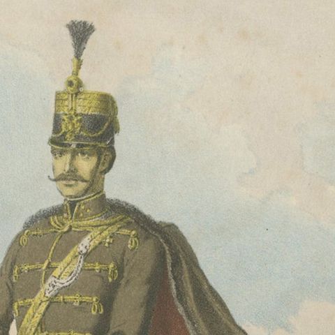 Antique Print, Hungarian Hussars on Horseback, Military Uniforms, 1858, close-up 3