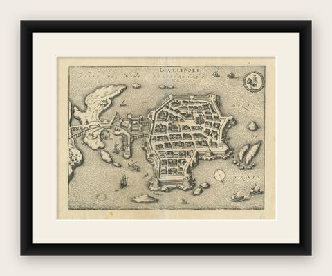 Bird’s-Eye View Map of Gallipoli: Fortified Ionian Gem by Mattheus Merian, 1688, shown framed