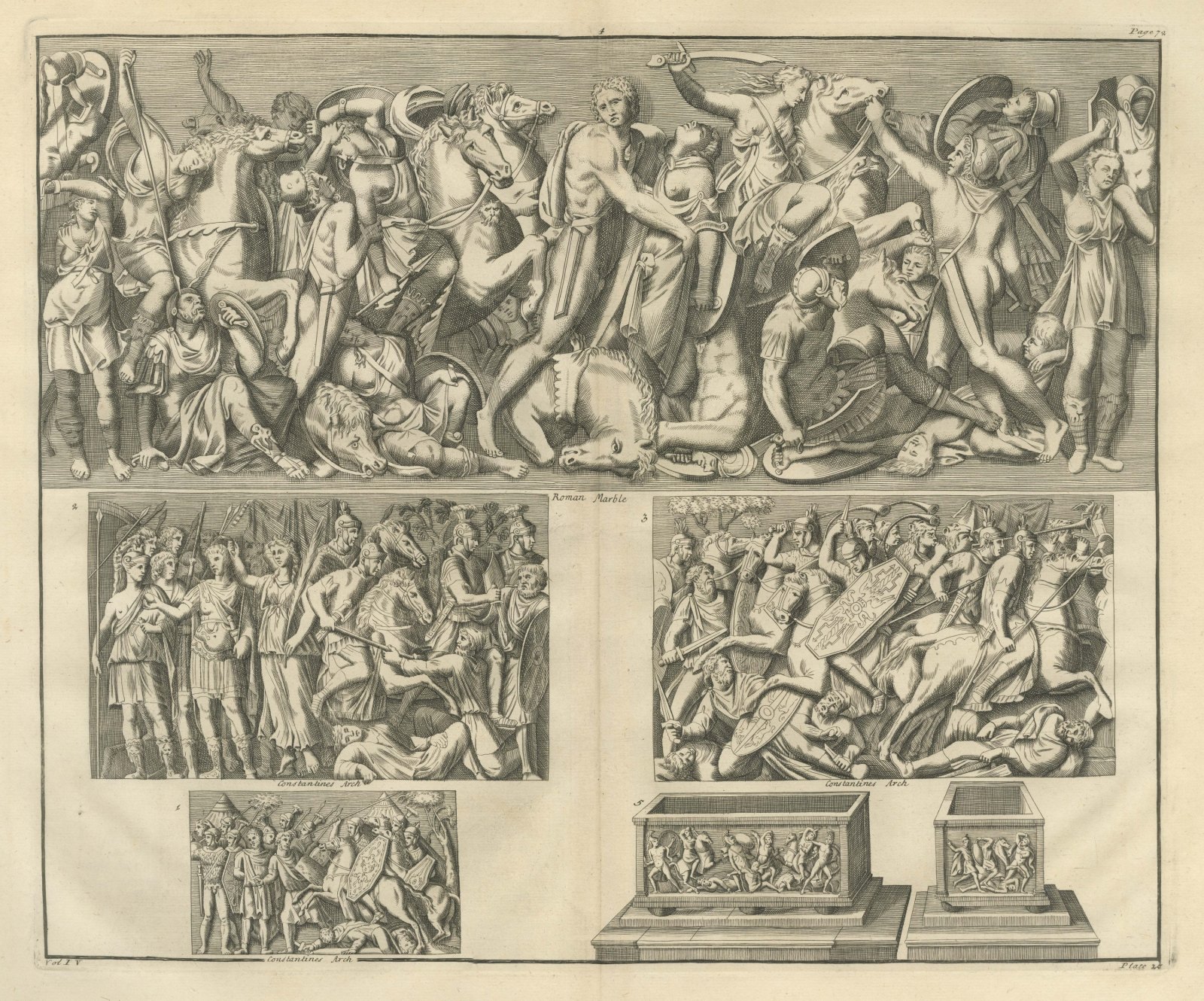 Roman Cavalry Battle Reliefs from Constantine's Arch, Montfaucon, 1722
