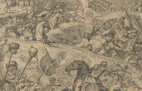 Battle of Vienna in 1683, Etching of Christians vs Turks, Van Westerhout, 1725, close-up 2