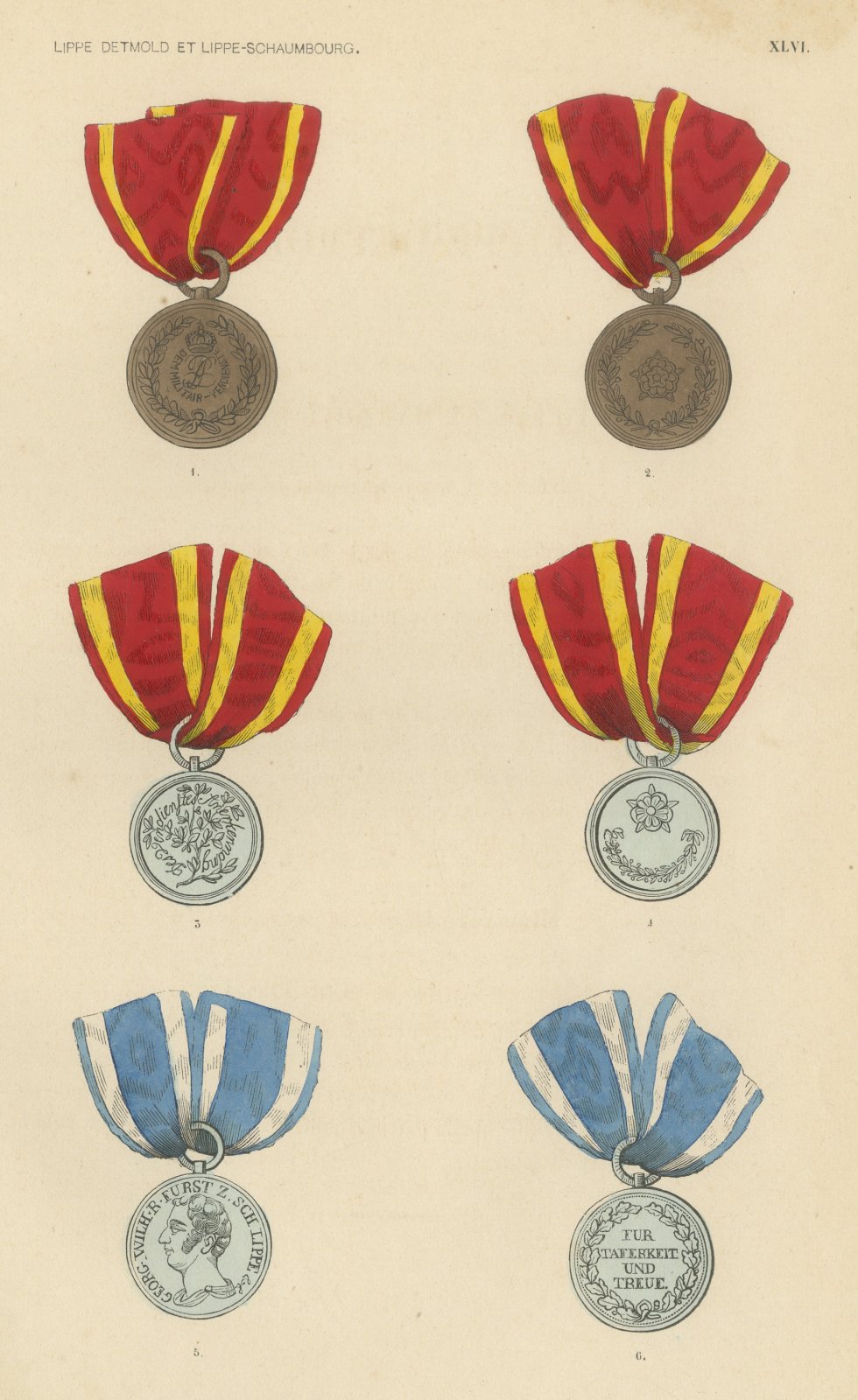 Lippe Medals for Military Merit and Bravery, Plate XLVI, Wood Engraving, 1844