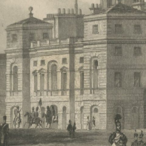 Antique Print of Horse Guards, Westminster, London, c.1840, close-up 3