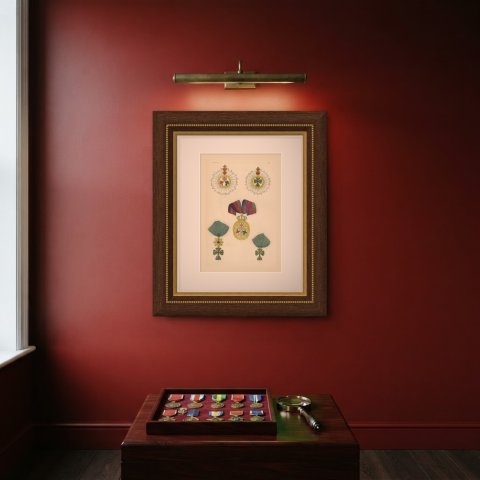 Orders of Portugal, Badge of the Three Military Orders, Plate LVI, 1844, shown framed on a wall