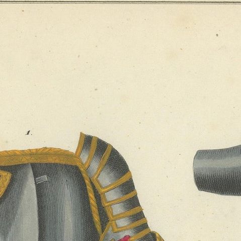 19th-Century Hand-Coloured Lithograph of Ornate Tournament and Plate Armor, close-up 3