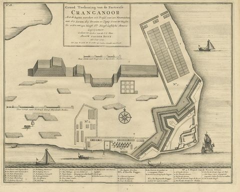 Antique Print of Cranganore Fort, India by Valentijn, 1726, view 2