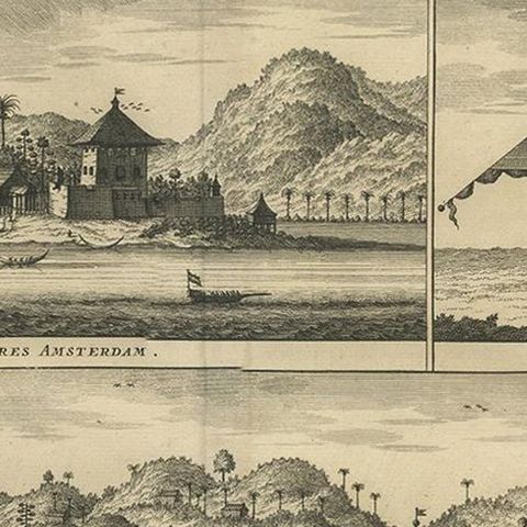 Antique Print of Hila and Fortresses by Valentijn '1726', close-up 1