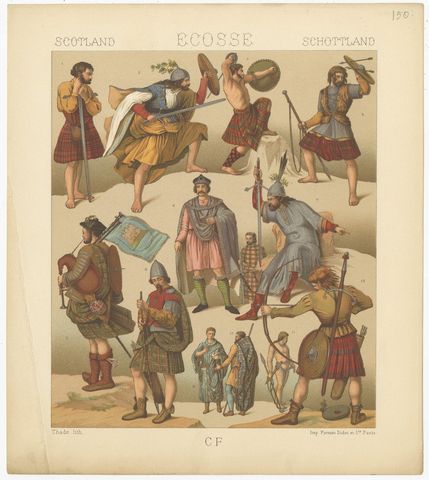 Pl. 150 Antique Print of Scottish Military Outfits by Racinet, 'circa 1880', view 2